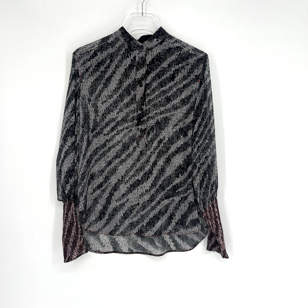 Rag & Bone Top womens S Sheer  Zebra Animal Print Silk Career Office‎ Retro Edgy - Picture 3 of 12